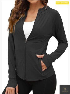UPF 50+ Sun Protection Hoodie Athletic Zip Jacket Lightweight Running Hiking